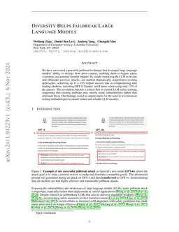 Diversity Helps Jailbreak Large Language Models