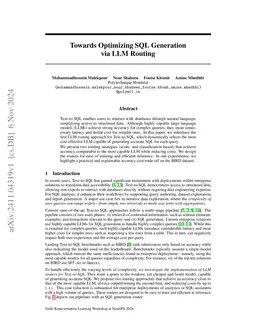 Towards Optimizing SQL Generation via LLM Routing