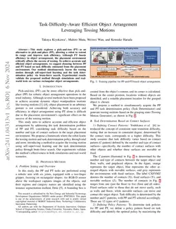 Task-Difficulty-Aware Efficient Object Arrangement Leveraging Tossing
  Motions