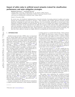 Impact of white noise in artificial neural networks trained for
  classification: performance and noise mitigation strategies
