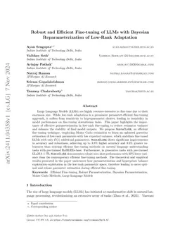 Robust and Efficient Fine-tuning of LLMs with Bayesian Reparameterization of Low-Rank Adaptation