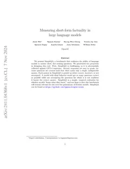 Measuring short-form factuality in large language models