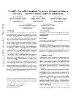 TrajGPT: Controlled Synthetic Trajectory Generation Using a Multitask
  Transformer-Based Spatiotemporal Model