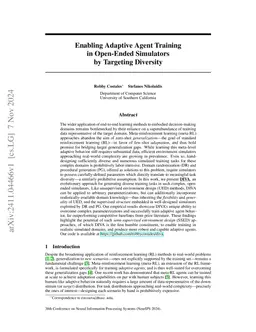 Enabling Adaptive Agent Training in Open-Ended Simulators by Targeting
  Diversity