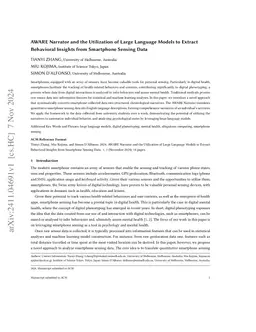 AWARE Narrator and the Utilization of Large Language Models to Extract
  Behavioral Insights from Smartphone Sensing Data