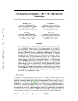 Non-Euclidean Mixture Model for Social Network Embedding