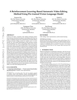A Reinforcement Learning-Based Automatic Video Editing Method Using
  Pre-trained Vision-Language Model