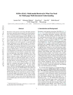 M3DocRAG: Multi-modal Retrieval is What You Need for Multi-page
  Multi-document Understanding