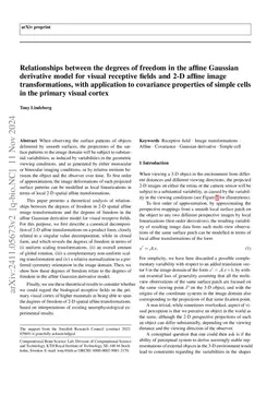 Relationships between the degrees of freedom in the affine Gaussian derivative model for visual receptive fields and 2-D affine image transformations, with application to covariance properties of simple cells in the primary visual cortex