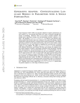 Generative Adapter: Contextualizing Language Models in Parameters with A
  Single Forward Pass