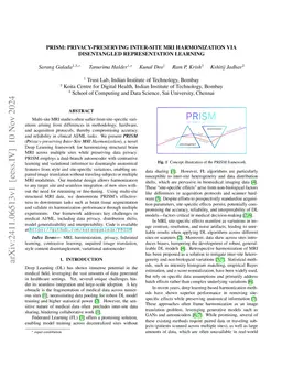 PRISM: Privacy-preserving Inter-Site MRI Harmonization via Disentangled
  Representation Learning