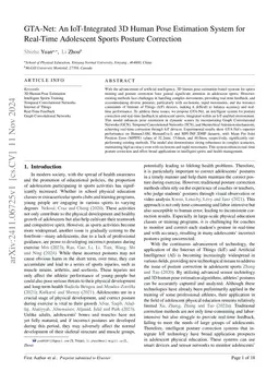 GTA-Net: An IoT-Integrated 3D Human Pose Estimation System for Real-Time
  Adolescent Sports Posture Correction