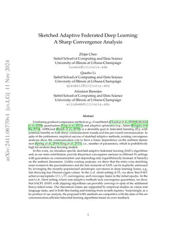 Sketched Adaptive Federated Deep Learning: A Sharp Convergence Analysis