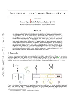 Persuasion with Large Language Models: a Survey