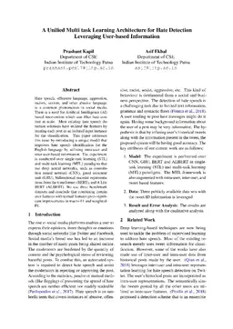 A Unified Multi-Task Learning Architecture for Hate Detection Leveraging
  User-Based Information