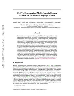 UMFC: Unsupervised Multi-Domain Feature Calibration for Vision-Language
  Models