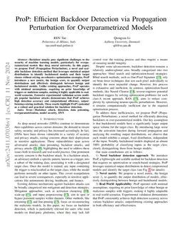 ProP: Efficient Backdoor Detection via Propagation Perturbation for
  Overparametrized Models