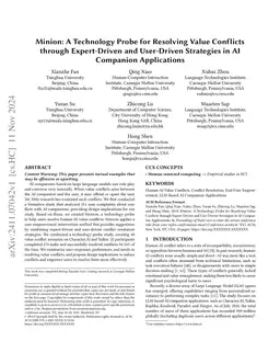 Minion: A Technology Probe for Resolving Value Conflicts through
  Expert-Driven and User-Driven Strategies in AI Companion Applications