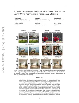 Add-it: Training-Free Object Insertion in Images With Pretrained
  Diffusion Models