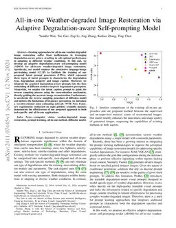 All-in-one Weather-degraded Image Restoration via Adaptive
  Degradation-aware Self-prompting Model