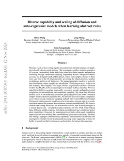 Diverse capability and scaling of diffusion and auto-regressive models
  when learning abstract rules