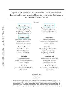 Equitable Length of Stay Prediction for Patients with Learning
  Disabilities and Multiple Long-term Conditions Using Machine Learning