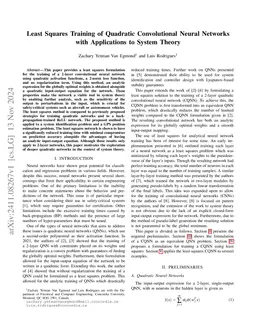 Least Squares Training of Quadratic Convolutional Neural Networks with
  Applications to System Theory