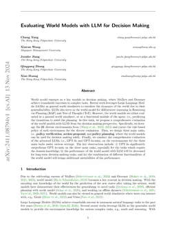 Evaluating World Models with LLM for Decision Making