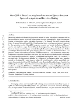 KisanQRS: A Deep Learning-based Automated Query-Response System for
  Agricultural Decision-Making