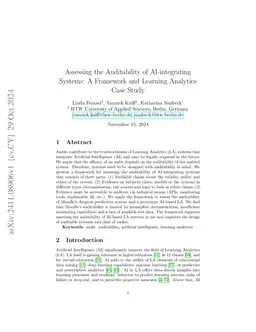 Assessing the Auditability of AI-integrating Systems: A Framework and
  Learning Analytics Case Study