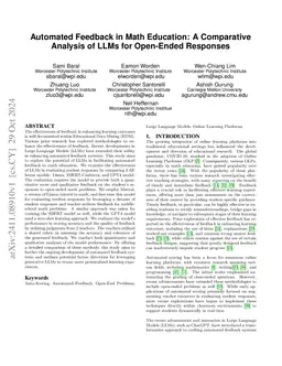 Automated Feedback in Math Education: A Comparative Analysis of LLMs for
  Open-Ended Responses