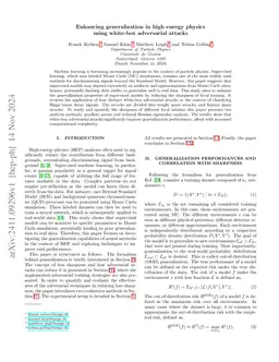 Enhancing generalization in high energy physics using white-box adversarial attacks