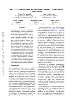 KULCQ: An Unsupervised Keyword-based Utterance Level Clustering Quality
  Metric