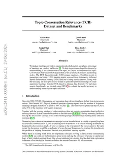 Topic-Conversation Relevance (TCR) Dataset and Benchmarks