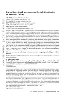 Optical Lens Attack on Monocular Depth Estimation for Autonomous Driving