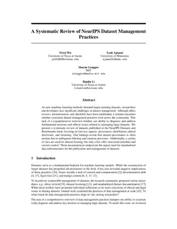 A Systematic Review of NeurIPS Dataset Management Practices