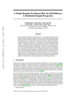 A Simple Remedy for Dataset Bias via Self-Influence: A Mislabeled Sample
  Perspective