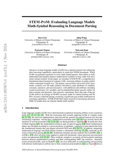 STEM-POM: Evaluating Language Models Math-Symbol Reasoning in Document Parsing