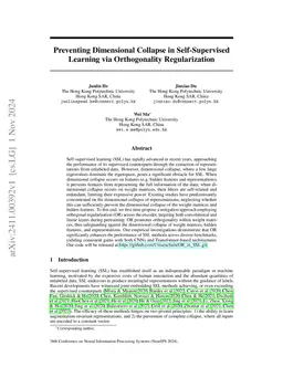 Preventing Dimensional Collapse in Self-Supervised Learning via
  Orthogonality Regularization