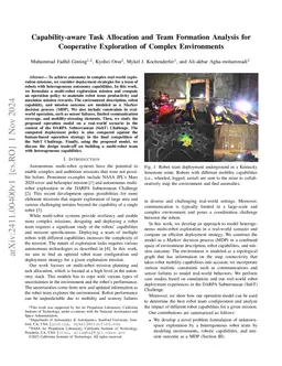 Capability-aware Task Allocation and Team Formation Analysis for
  Cooperative Exploration of Complex Environments