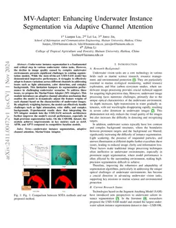 MV-Adapter: Enhancing Underwater Instance Segmentation via Adaptive Channel Attention