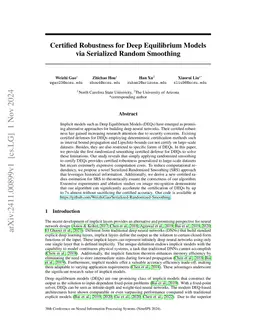 Certified Robustness for Deep Equilibrium Models via Serialized Random
  Smoothing
