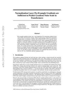 Normalization Layer Per-Example Gradients are Sufficient to Predict
  Gradient Noise Scale in Transformers
