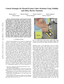 Control Strategies for Pursuit-Evasion Under Occlusion Using Visibility and Safety Barrier Functions