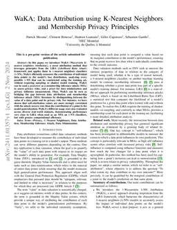 WaKA: Data Attribution using K-Nearest Neighbors and Membership Privacy Principles