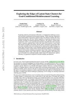 Exploring the Edges of Latent State Clusters for Goal-Conditioned
  Reinforcement Learning
