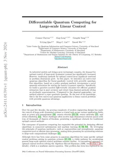 Differentiable Quantum Computing for Large-scale Linear Control