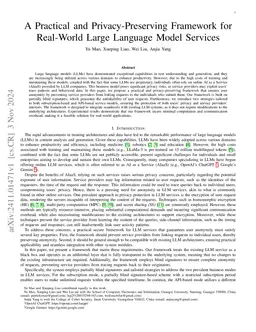 A Practical and Privacy-Preserving Framework for Real-World Large
  Language Model Services