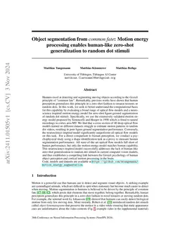Object segmentation from common fate: Motion energy processing enables
  human-like zero-shot generalization to random dot stimuli