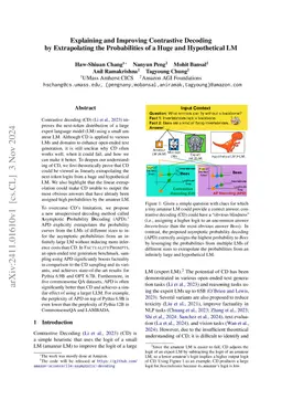 Explaining and Improving Contrastive Decoding by Extrapolating the
  Probabilities of a Huge and Hypothetical LM